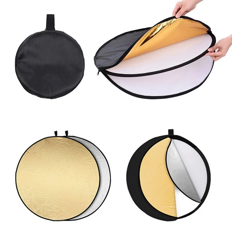 

24"(60cm) 5-in-1 Multi-Disc Diffuers Light Reflector With Bag Collapsible Silver Gold White Black For Photography Studio