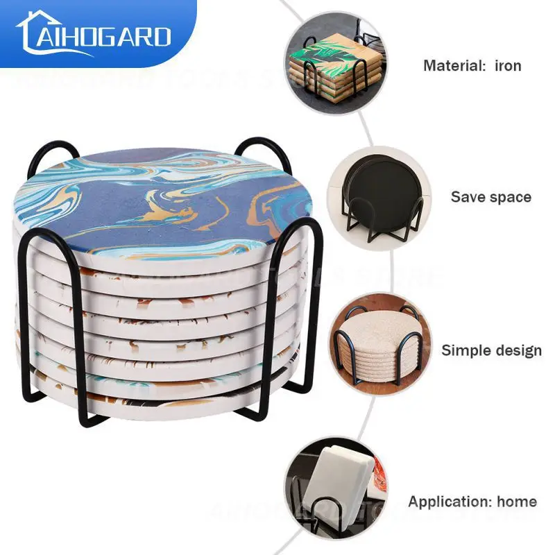 

Cup Mat Storage Rack Kitchen Rack Kitchen Organizer Iron Storage Rack Coaster Holder Iron Round Tray Cup Mat Organizer Dropship