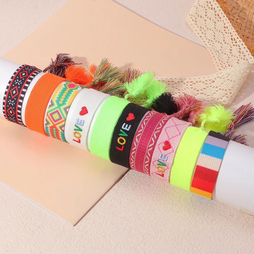 

Embroidery Tassel Woven Bracelet Colorful Wrist Strap Bracelet Braided Boho Bracelets Beach Adjustable Rope String Bracelets