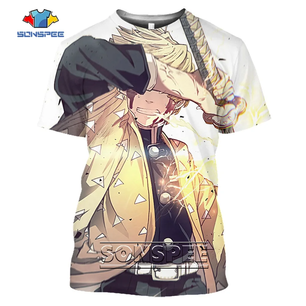 

SONSPEE 3D Printed T-shirt Hot Japanese Anime Demon Slayer Clothing Summer Cool Graffiti Unisex Short Sleeve Sportswear