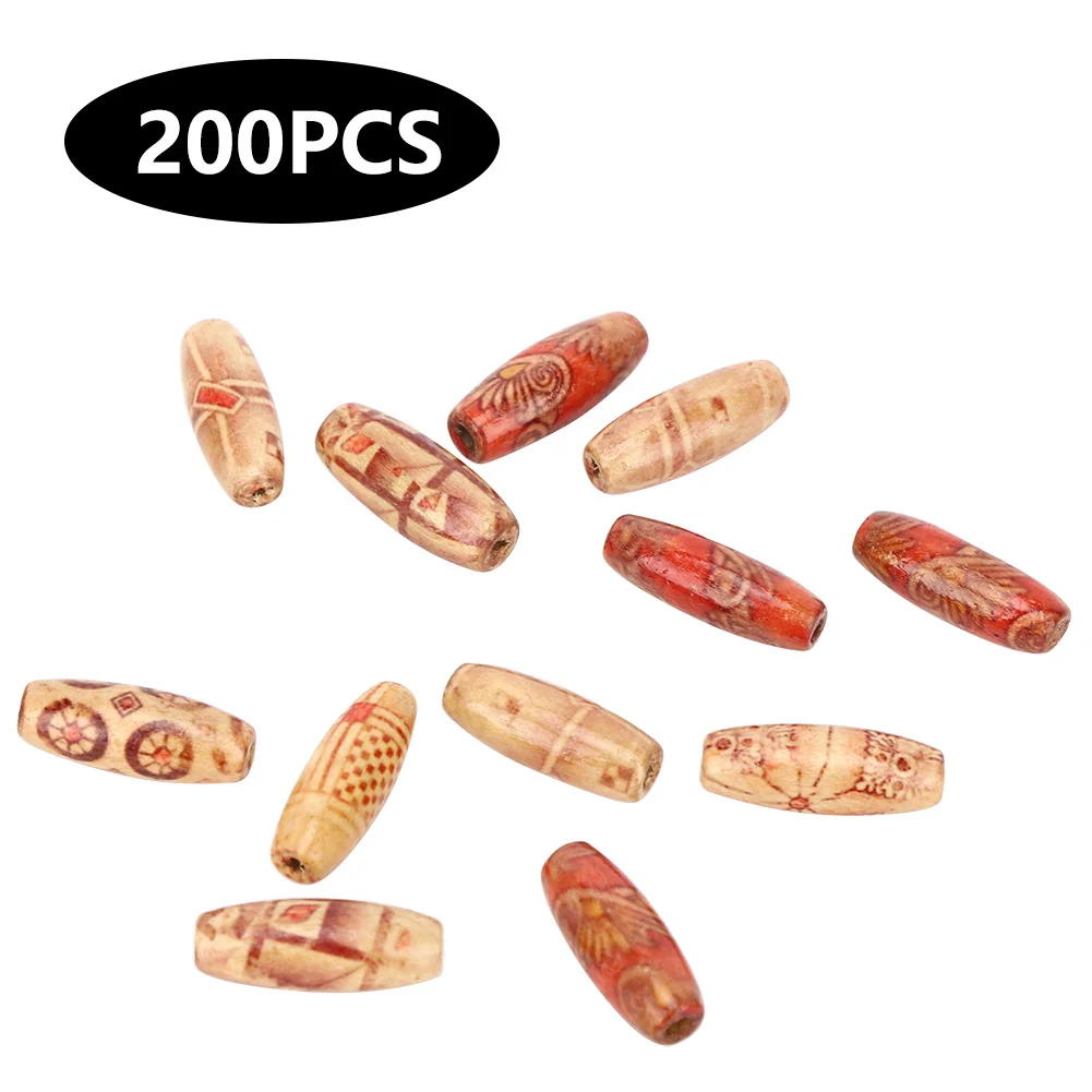 

200Pcs DIY Wood Beads Oval Shape Painted Wooden Bead Kit Jewelry Making Accessories 23x8mm