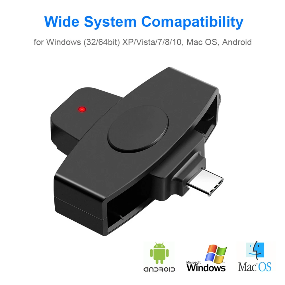 

Type-C Smart Card Reader Portable CAC Smart Chip Reader Support for Windows Mac/Android OS Bank Tax Declaration Accessories