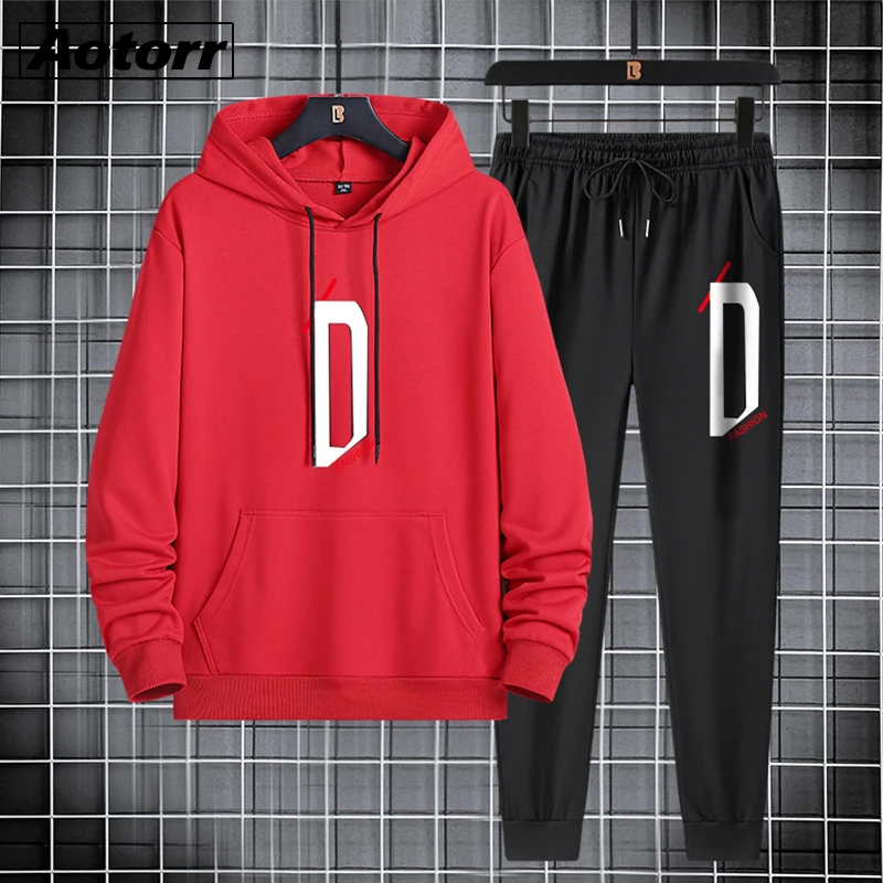 

Spring Hoodie Sets Men Tracksuit Casual Sweatshirt+Sweatpants 2 Pcs Set Fashion Male Sport Pullover Suit Streetwear Clothes 4XL