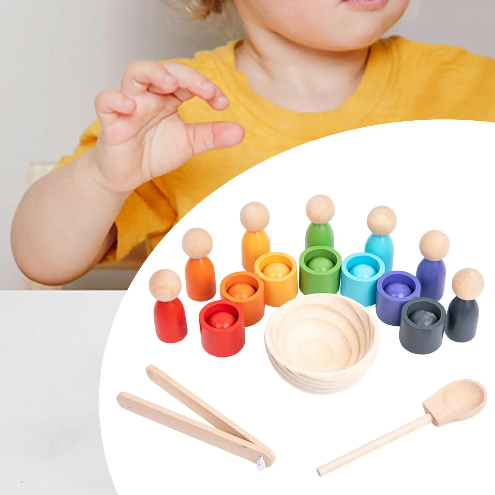 

Wooden Rainbow Balls in Cups Montessori 7 Sorting Game Training Logical Thinking Fine Motor Educational Toys
