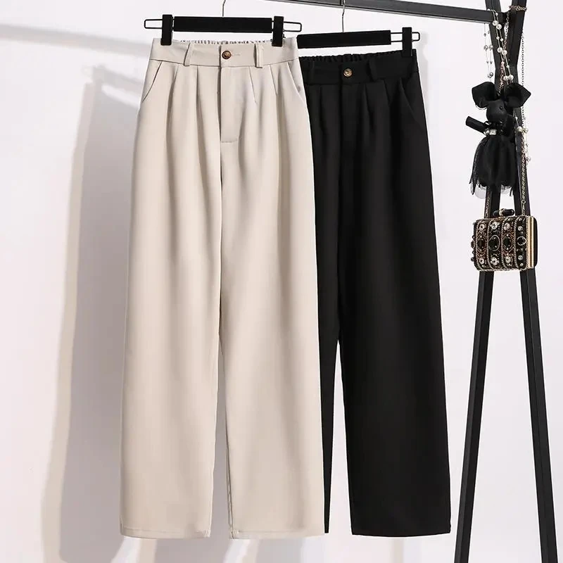 

New Fashion Black Beige Wide Leg Suit Pants Female Spring Autumn High Waist Straight Pants Loose Trouser Women Trend 5XL H2285