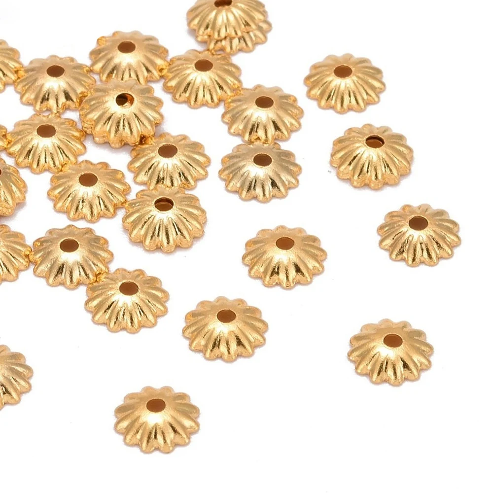 10 шт., Металлические колпачки для бусин, позолоченные бусины 18 карат, 6 х2 мм