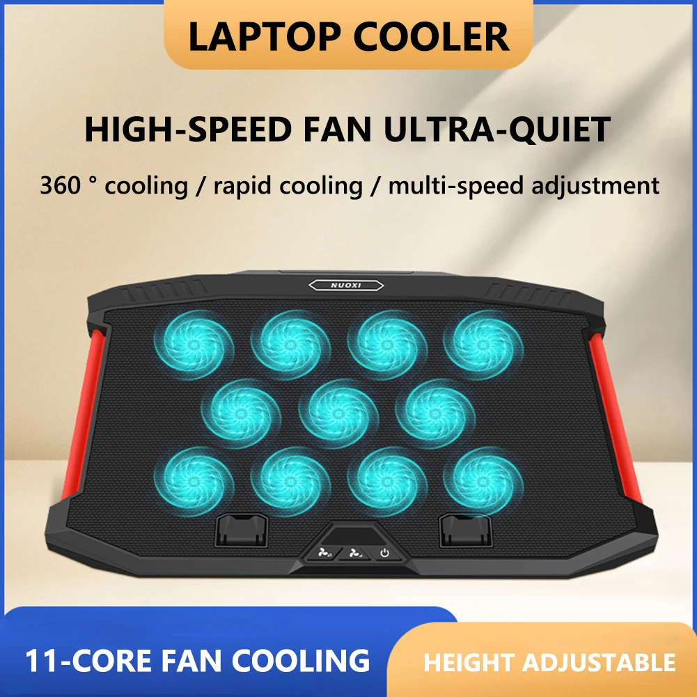 

Laptop Cooling Stand 11 Quiet Fans Notebook Support Dual USB Interface LED Display Screen Adjustable for 13-18 Inch Tablets
