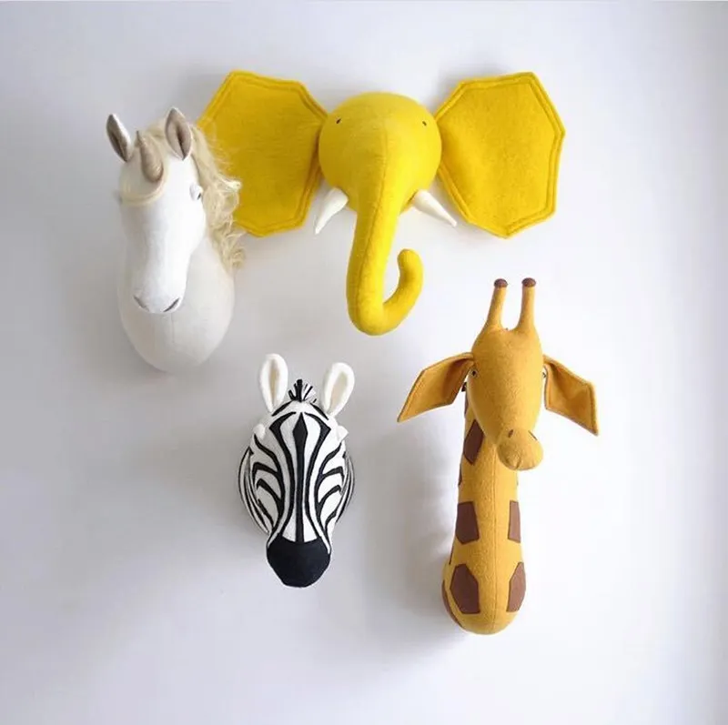 Lovely 3D Animal Head Wall decor Stuffed Elephant Giraffe Zebra doll Baby Room Wall Hanging Toy Children's room Home decorations