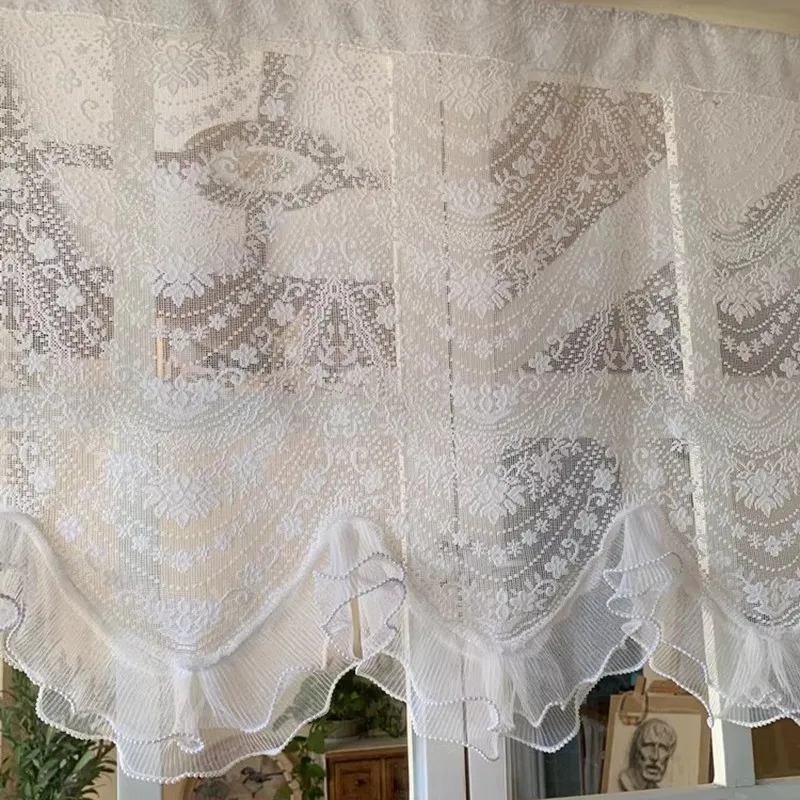 Корейские пасторальные двойные кружевные жемчужные короткие тюлевые шторы в