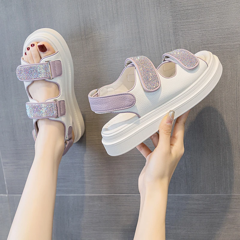 Summer Women Sandals 2023 Pumps Platform Shoes Girls Flats Fashion Leather Luxury Designer Roman Sandals Elegant Medium Heels