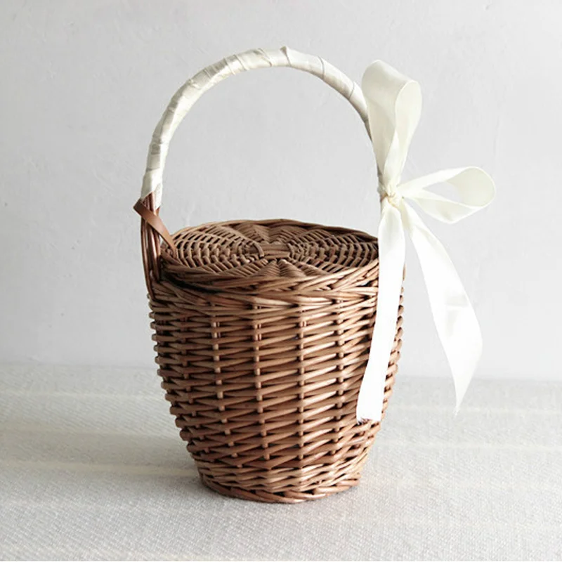 

Women Beach Handbag Basket Straw Hand Bag Cover Fashion Summer New Wicker Small Retro Rattan Tote Travel Clutch Bag Handmade
