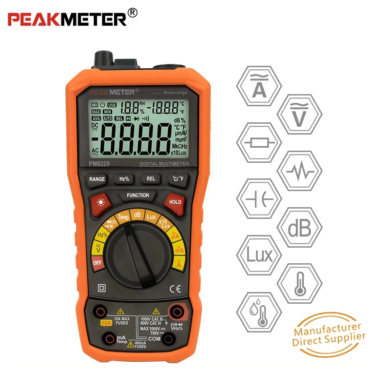

PEAKMETER PM8229 Digital Multimeter 5 in 1 With Multi-function Lux Sound Level Frequency Temperature Humidity Tester Meter