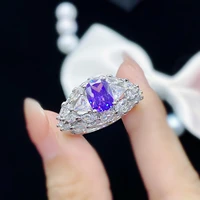 luxury princess cut purple crystal ring silver color full cz zircon engagement wedding ring proposal ring bridal jewelry