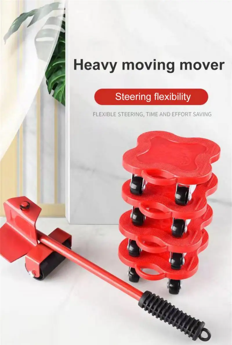 

5Pcs Professional Furniture MoverTool Set Heavy Stuffs Transport Lifter Wheeled Mover Roller with Wheel Bar Moving Hand Device