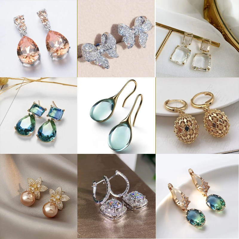 

Fashion Vintage Colored Rhinestone Earrings for Women Gold and Silver Ear Hooks Geometric Irregular Shaped Girls Party Jewelry