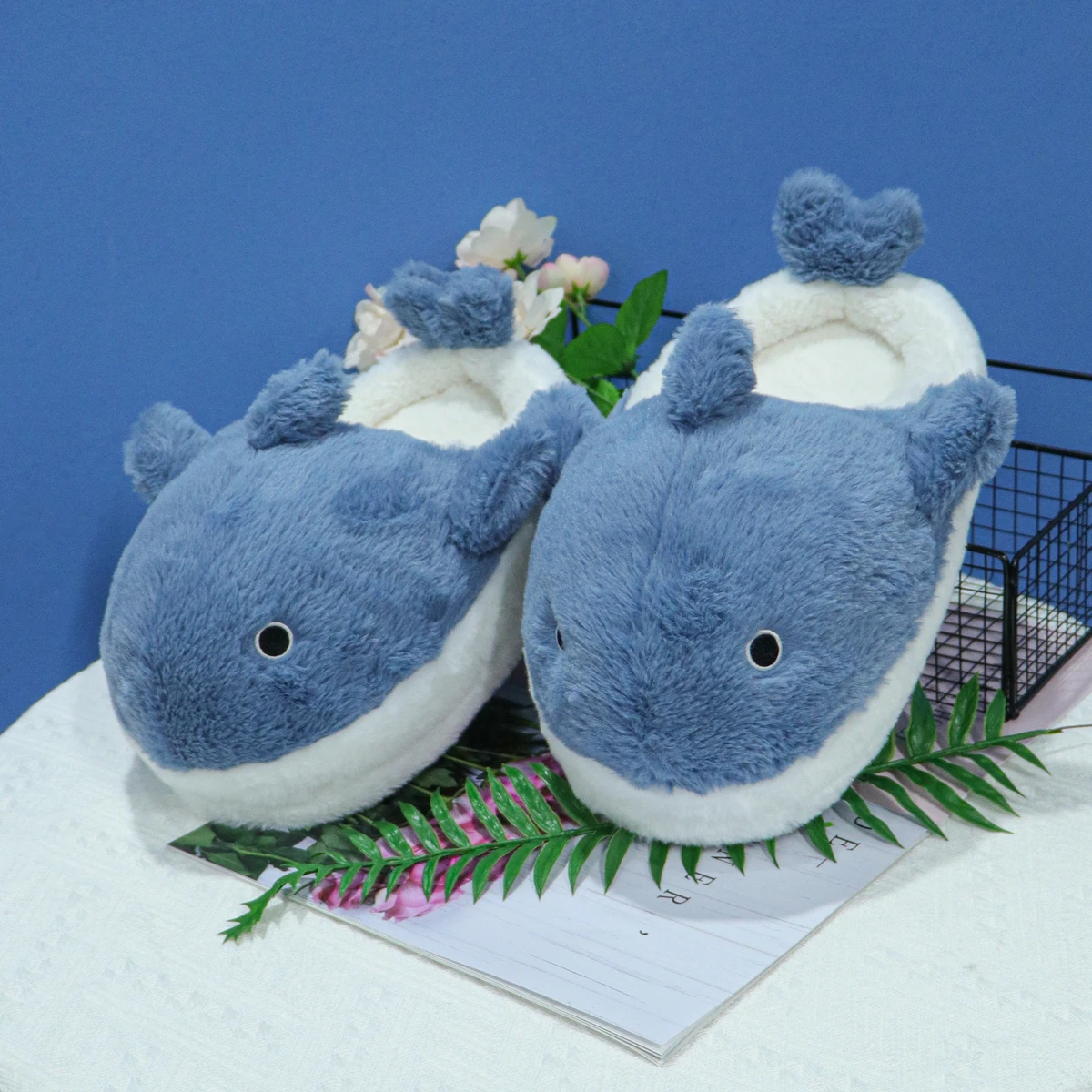 

Funny Animal Shark Plush Slippers Adults Warm Winter Women Thick Soles Home Slipper Indoor Lovely Plushie Couple Slippers
