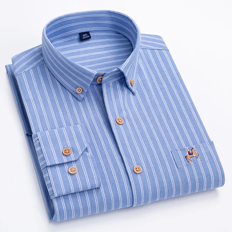 Size M~7XL 100% Pure Cotton Oxford Men's Striped Plaid Shirts Male Casual High Quality Long sleeve Shirt for Men Button Up Shirt