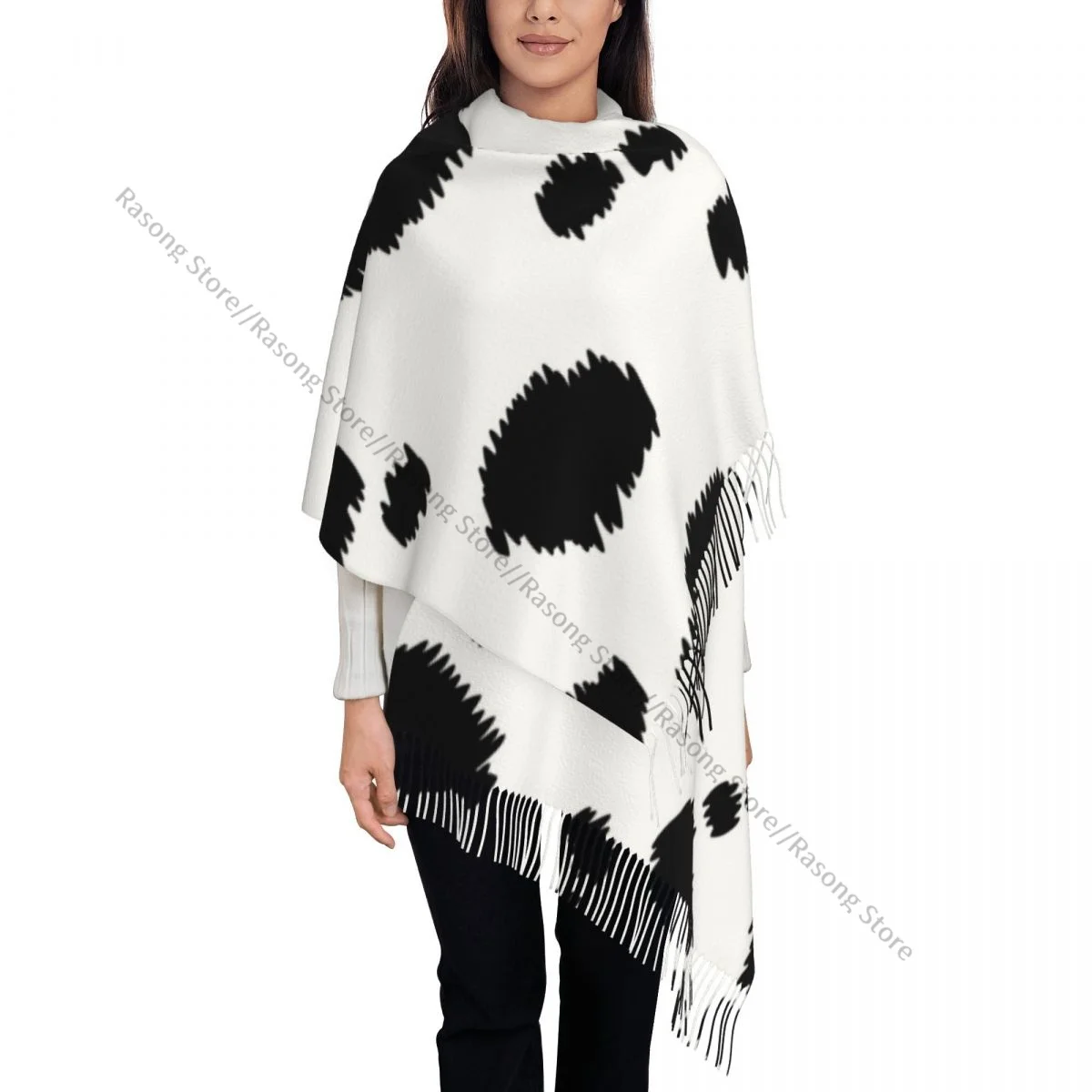 Осенне-зимние теплые шарфы с далматинским узором модная шаль кисточками повязка