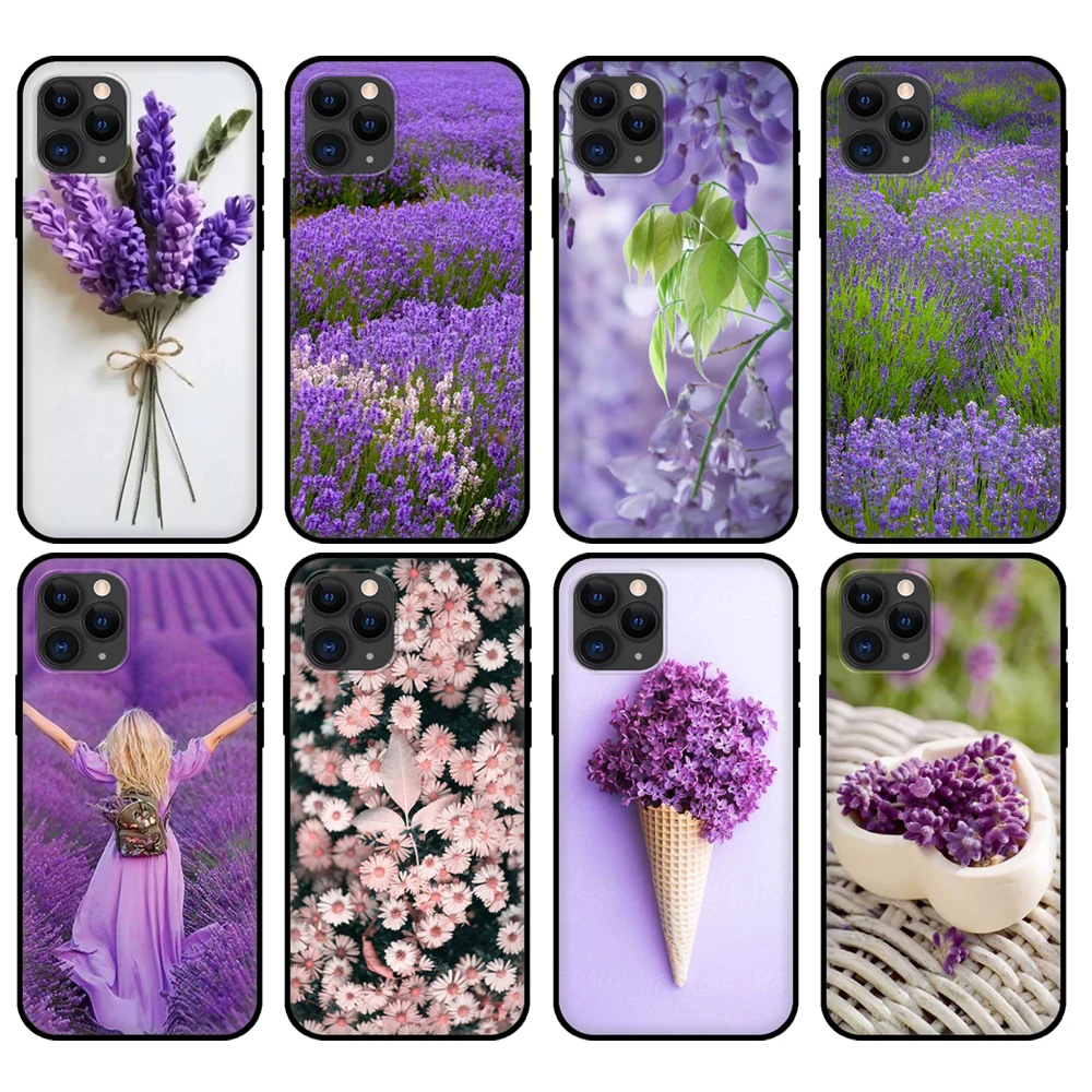 

Black tpu case for iphone 5 5s se 2020 6 6s 7 8 plus x 10 XR XS 11 12 mini pro MAX back cover Lavender