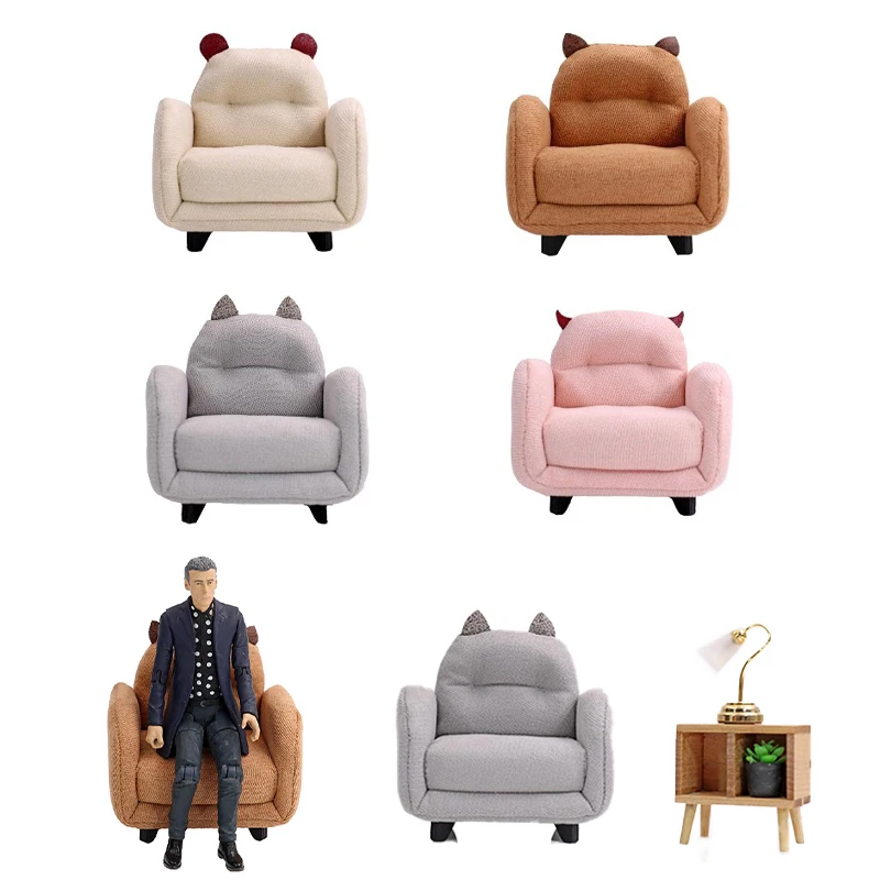 

1:12 Dollhouse Miniature Sofa Cute Animal Ears Sofa Chair Model Living Room Furniture Decor Toy Simulation Doll House