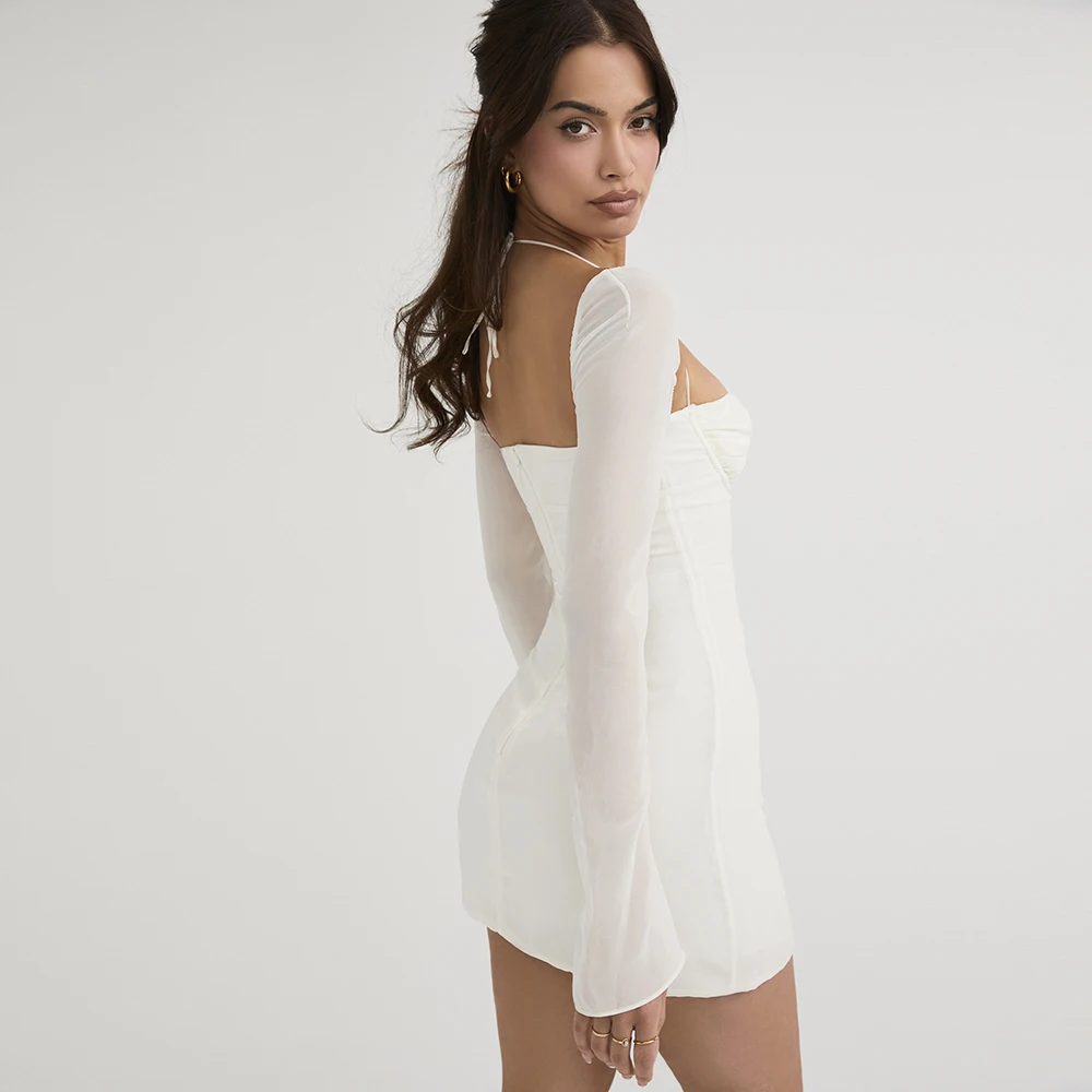 Dresses Sexy Sheer Sleeve Evening Dress Summer Lace Long Sleeve Birthday  Club Partywear Square Collar White Dresses Party Dress - купить по выгодной  цене | AliExpress