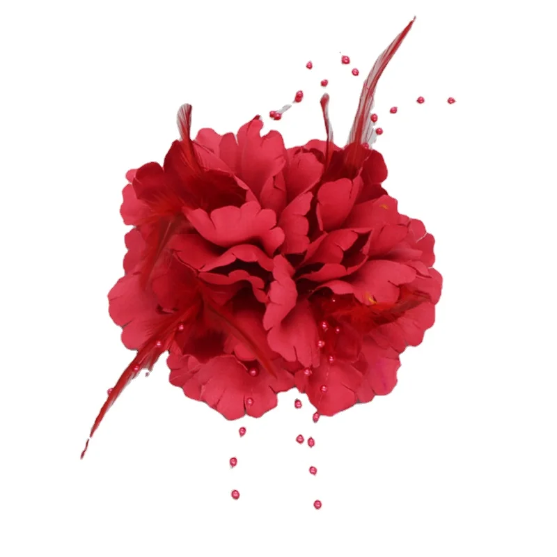 

New Handmade Fabric Flower Brooches for Women Pearl Feather Lapel Pin Fashion Wedidng Party Corsage Jewelry Accessories