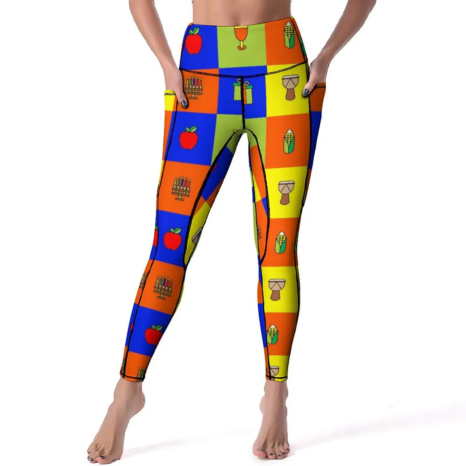 

Colorblock Leggings Colorful Checks Gym Yoga Pants High Waist Aesthetic Leggins Stretch Graphic Sports Tights XL XXL