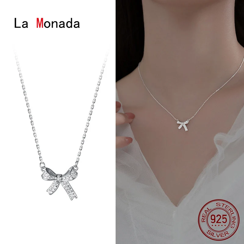 

La Monada 45.5+5.5cm Silver Necklace For Women Fine Silver 925 Jewelry Bowknot Neck Butterfly Pendant 925 Silver Chains Woman