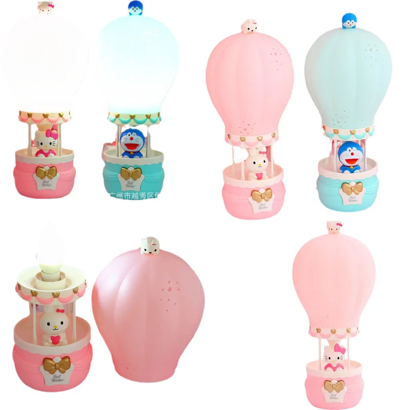

Sanrios Kittys Anime Kawaii Small Table Lamp Dormitory Bedroom Cute Hot Air Balloon Children Students Plug In The Night Light