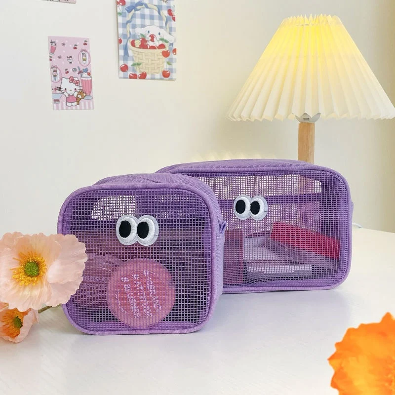 

Candy Color Clear Mesh Cosmetic Bag Cute Big Eyes Make Up Bag Kawaii Makeup Pouch Makeup Case Portable Toiletry Storage Bag