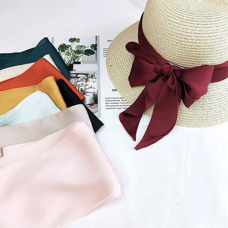 

Solid Long Scarf for Women Narrow Ribbon Headband Female Neckerchief Handle Bag Band Bandana Hair Tie Accessories
