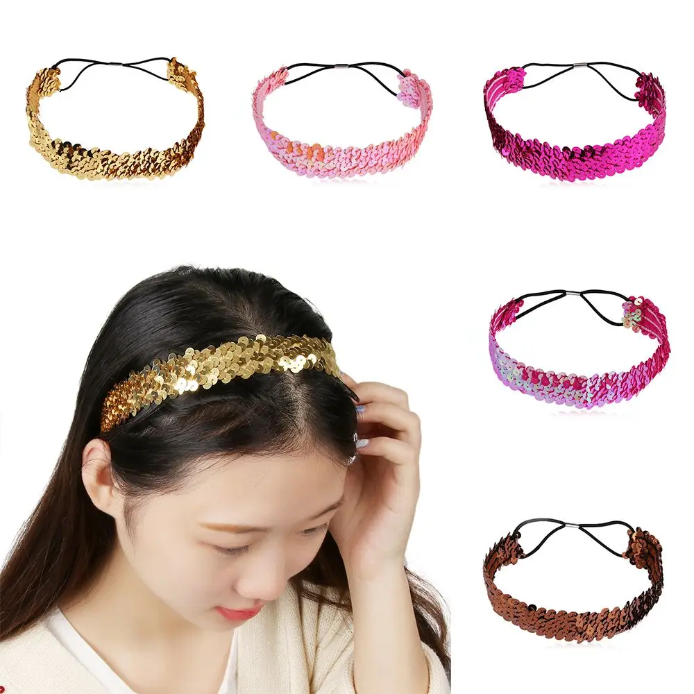 

Costume Headwear Hair Accessories Women Fashion Shiny Bow Elastic Sequin Headband Glitter Hairband