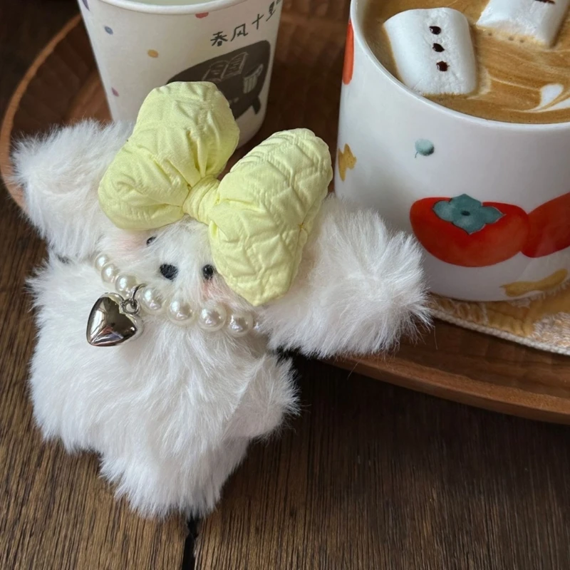 Плюшевый брелок с подвеской в ​​виде собаки милое украшение виде сердца и банта
