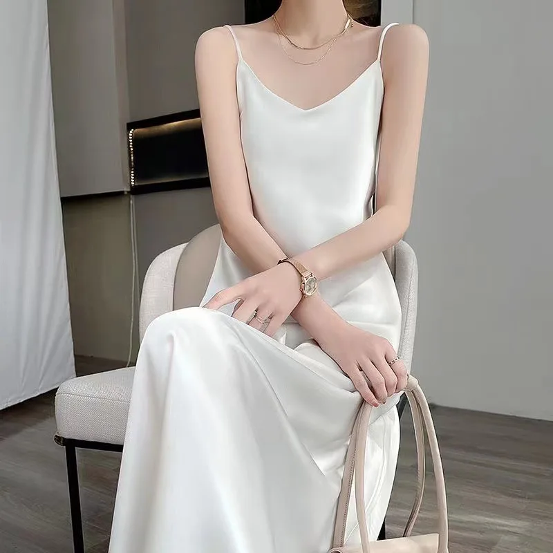 Nightgown Solid Color Sleepwear Women Summer Long Elegant Underwear Sexy V-Neck Chemise Home Dress Lingerie PLUS SIZE 3XL 4XL