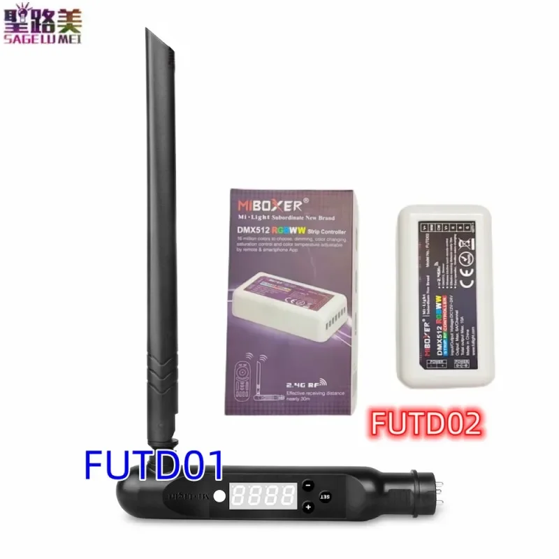 Беспроводной цифровой передатчик MiBoxer FUTD01 DMX 512 модель FUTD02 DMX512 RGB + CCT контроллер