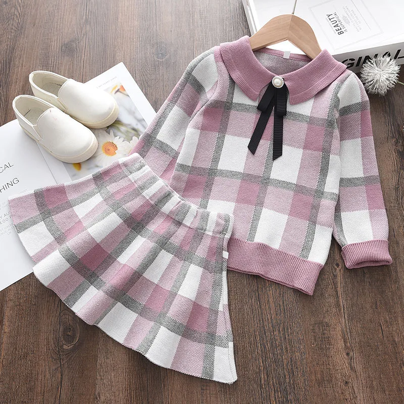 Bear Leader Girls Dress New Brand Princess Dress Cartoon Sweater+ A-Line Dress Girls Dresses Cute Kids Children Clothing 2pcs