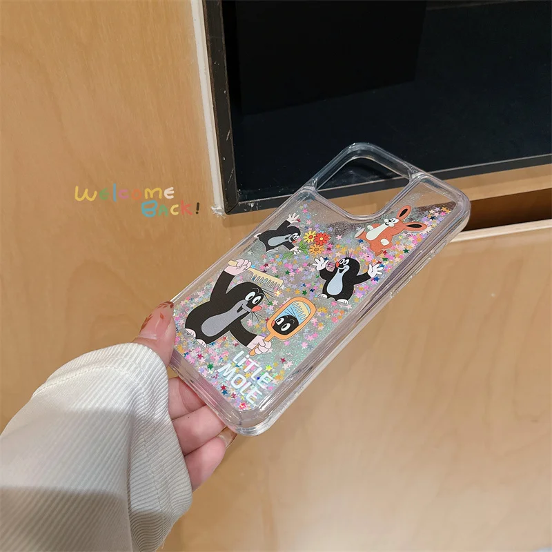 Милый чехол с мультяшными животными и зыбучим песком для iPhone 15 14 13 Pro Max Прозрачный