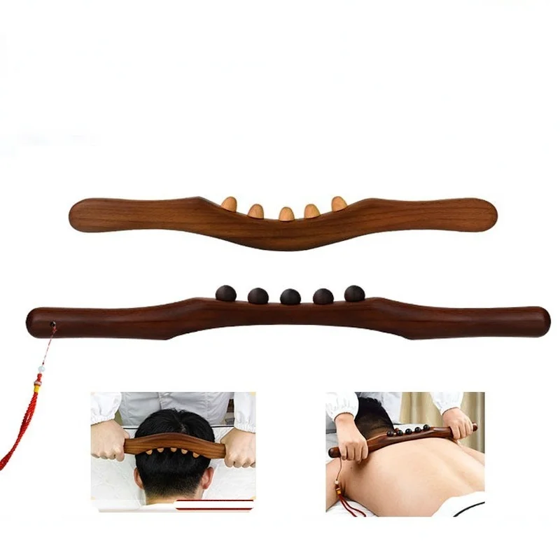 Новый натуральный деревянный стик Gua Sha для массажа шеи, плеч и спины методом скребка в SPA-салоне. Катушки из стальных прутков.