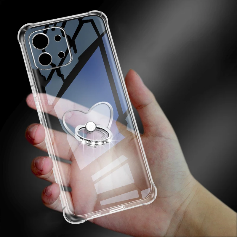 

3D Cute Ring Holder Case For Xiaomi Mi 11 Lite 5G NE Mi 11t 10t Pro Lite Protector Shockproof Transparent Silicone Soft Cover