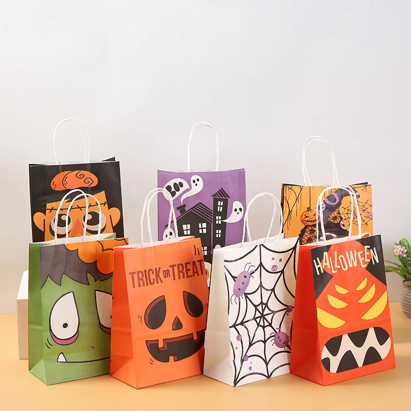 

32pcs Halloween paper Tote Bags Bat Pumpkin Witch Ghost Candy Biscuit Handbag Gift Packaging Storage Organizer Party Decoration