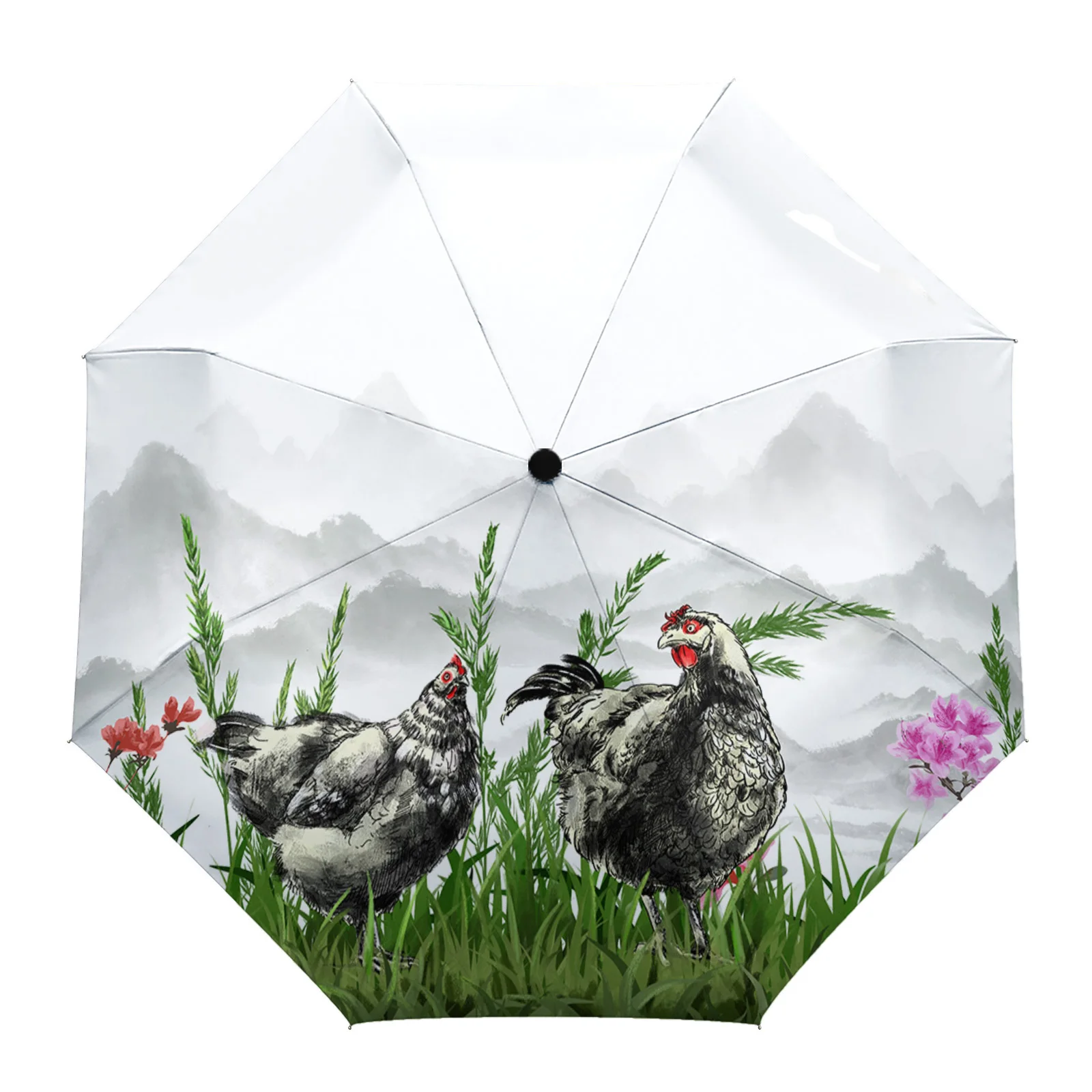 

Chicken Ink Plant Summer Umbrella for Travel Outdoor Male Female Rain Umbrella Fully-automatic Printed Umbrella