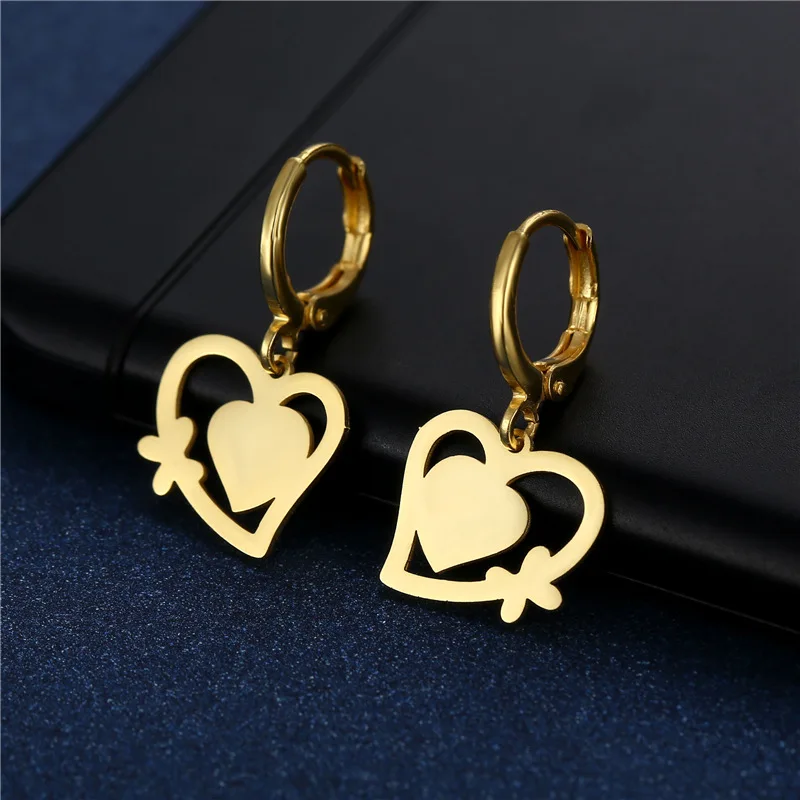 

Vintage Earring Jewelry Fashion Heart Butterfly Shape Earring Pendant For Women Simple Stainless Steel Earrings Party Gift