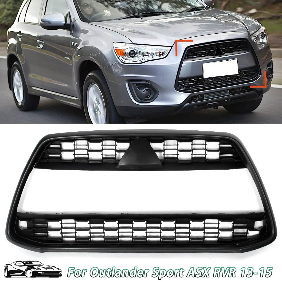 

Решетка переднего бампера для Outlander Sport RVR ASX 2013-2015 гг. Решетка переднего бампера с черной решеткой. Решетка гоночных решеток.