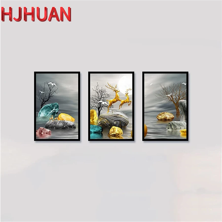 

3pcs Nordic light luxury decoration scenery Diamond Painting Full Round Square Drill Wall Art Picture Home Decor Birthday Gift