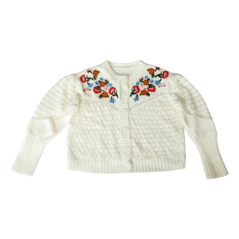 Женский винтажный кардиган шерстяной свитер с французской вышивкой ручной
