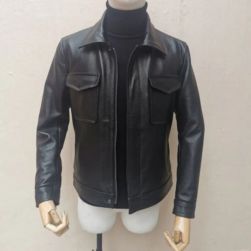 

2022 Men Spring Autumn Vintage Genuine Leather Jacket Men Cowhide Natural Leather Coats Male Slim Leather Coat Clothing W49