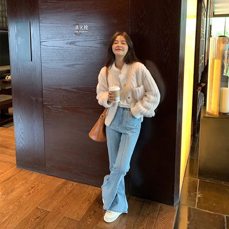 2022 Autumn Winter New Cashmere Women's Coat Short Fashion Warm Coat Lamb Fur