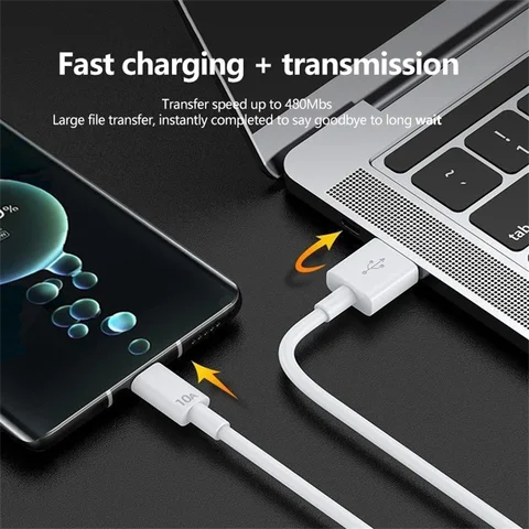 Кабель Для Быстрой Зарядки USB-C 10A, 120 Вт Для Huawei Mate 40 Honor Xiaomi Samsung — Зарядный Шнур Типа C С Передачей Данных