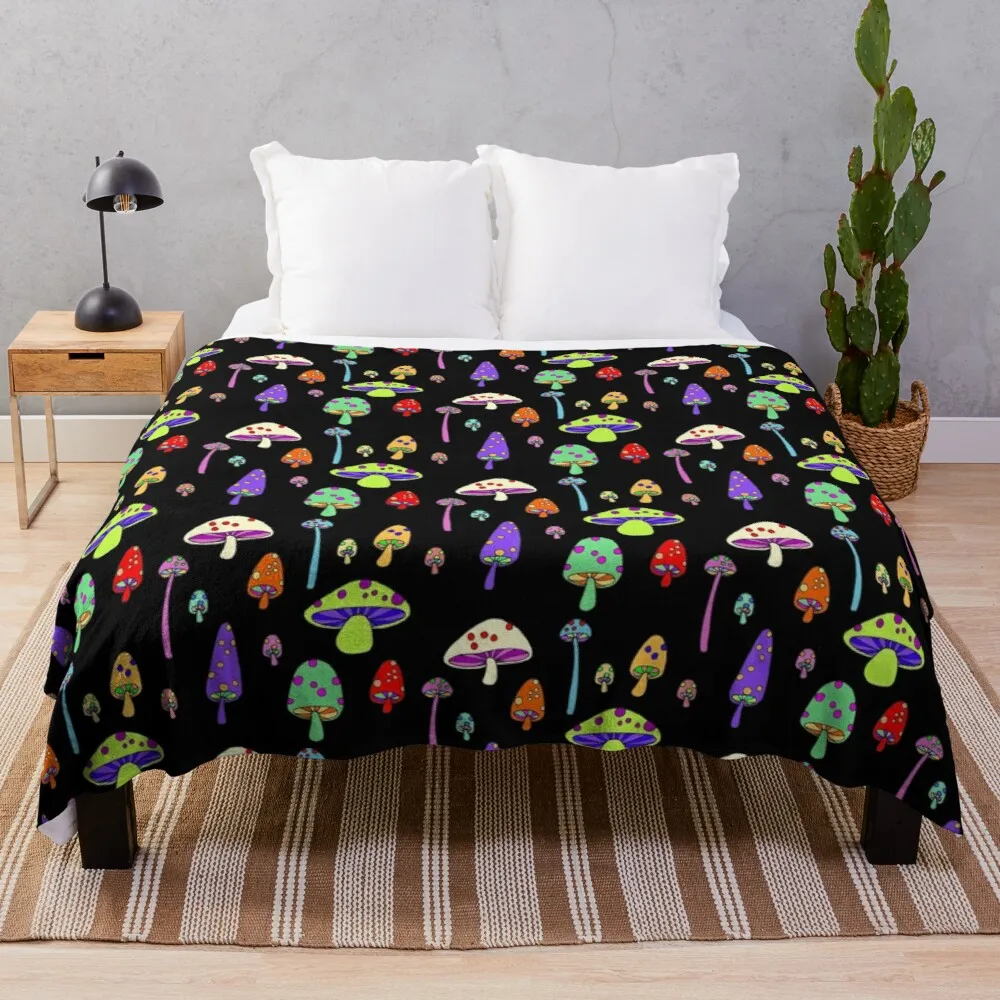 

Technicolor MushroomsThrow Blanket Cotton Knit Blanket