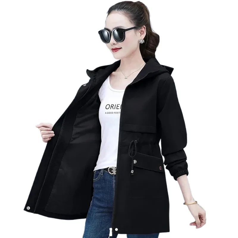 Новинка 2024 весенне-осенние женские куртки ветровка с капюшоном базовое пальто